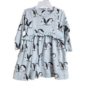 Kate Quinn Baby Girls 12-18M Blue Penguin Print Long Sleeve Sweatshirt Dress